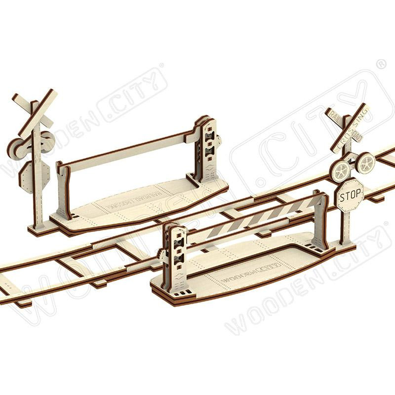 Maquette en bois - Puzzle 3D - Circuit de train avec passage à niveau