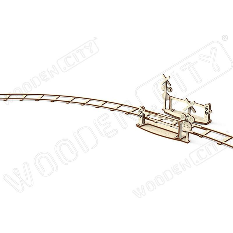 Maquette en bois - Puzzle 3D - Circuit de train avec passage à niveau