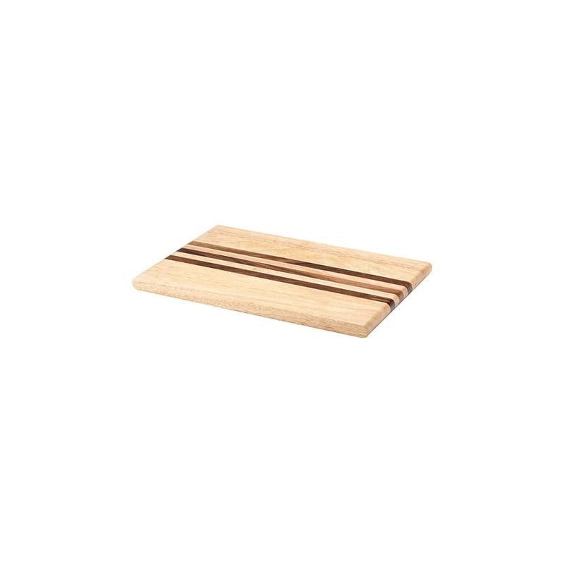 Planche à découper en bois d'Hévéa avec 3 bandes en Acacia - 30 cm x 19 cm