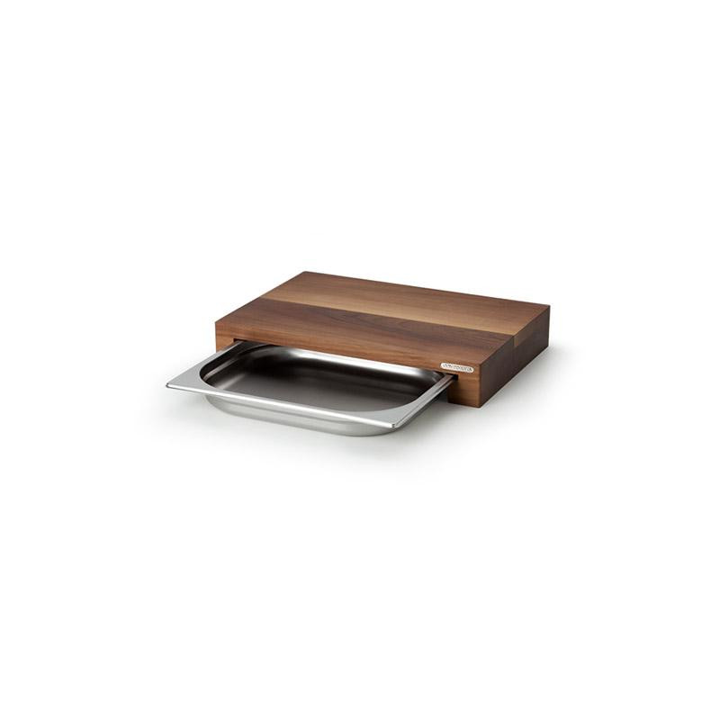 Planche à découper en bois de Noyer avec tiroir (bac gastro Inox)