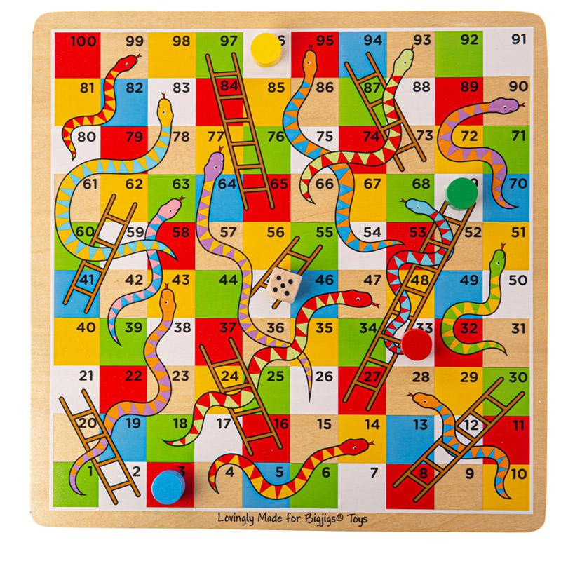 Jeu des Serpents et Echelles en Bois Bigjigs | Jeu de Societe 5 Ans