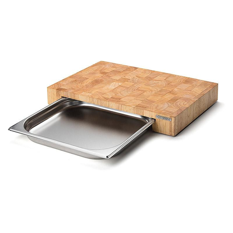 Planche à découper Grand Modèle Hévéa bois de bout avec 1 tiroir (bac gastro Inox)