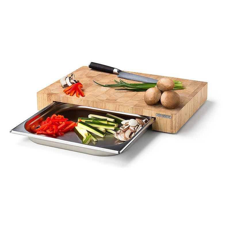 Planche à découper Hévéa bois de bout avec 1 tiroir (bac gastro Inox)