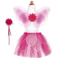 Déguisement Set rose d'ailes - de baguette et de jupe adapté pour 4 à 8 ans