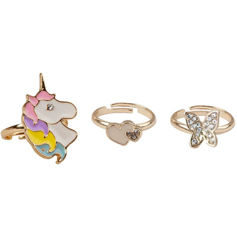 Bagues licorne cœur papillon x3 Great Pretenders
