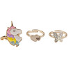 Bagues licorne cœur papillon x3 Great Pretenders
