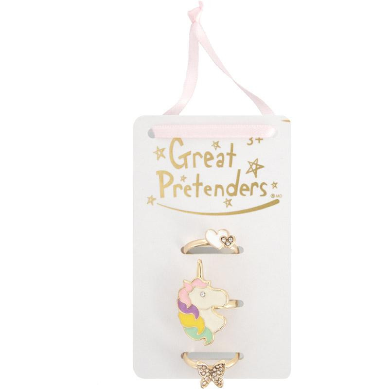 Bagues licorne cœur papillon x3 Great Pretenders