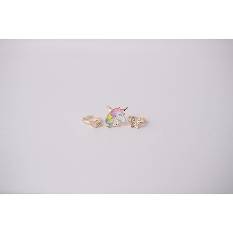 Bagues licorne cœur papillon x3 Great Pretenders