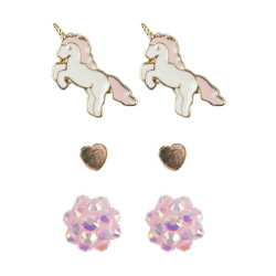 Boucles d'oreilles licornes cœurs boules brillantes x3 Great Pretenders