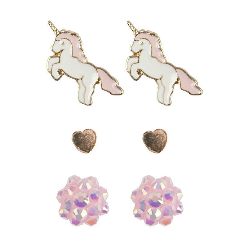Boucles d'oreilles licornes cœurs boules brillantes x3 Great Pretenders