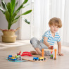 Circuit de train en bois cargo et grue jeu Hape