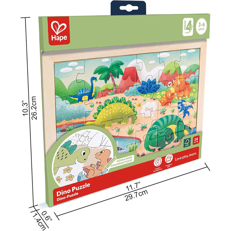 Puzzle en bois 24 pièces Dinosaure 2 en 1 Hape