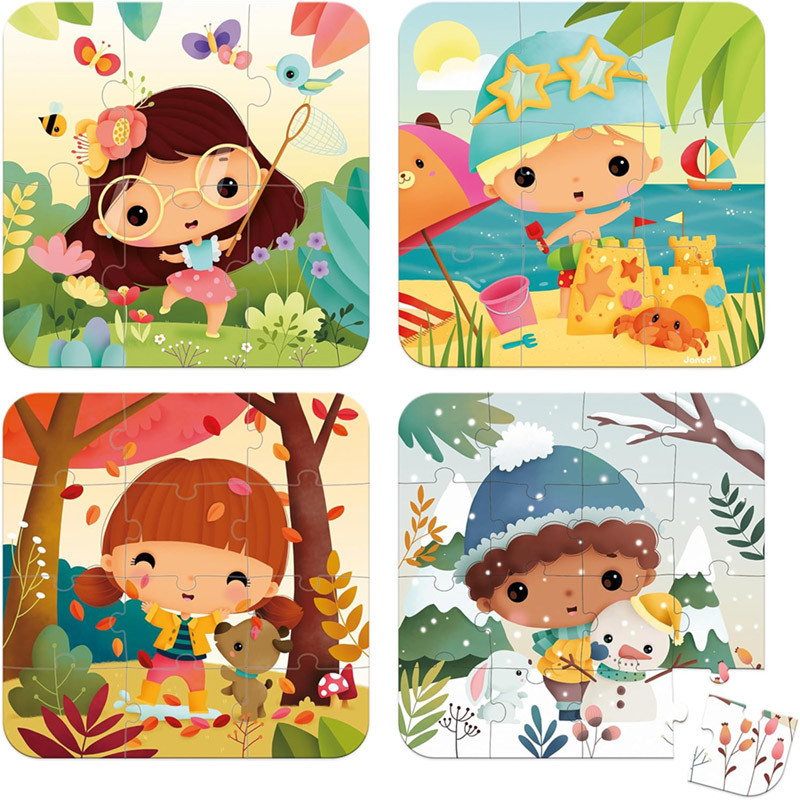 4 Puzzles 4 Saisons Janod 6 9 12 16 Pcs | Dès 2 Ans