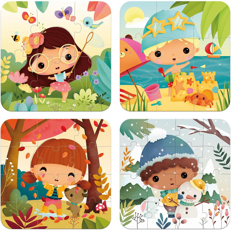 4 Puzzles 4 Saisons Janod 6 9 12 16 Pcs | Dès 2 Ans