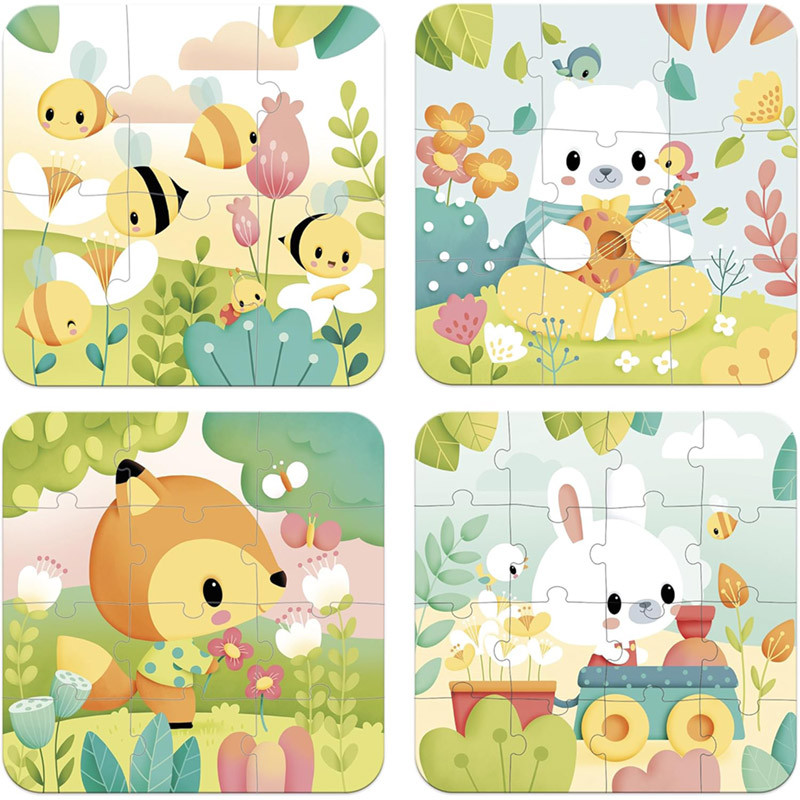 4 Puzzles gamme Pure 6-9-12-16 pièces carton Janod