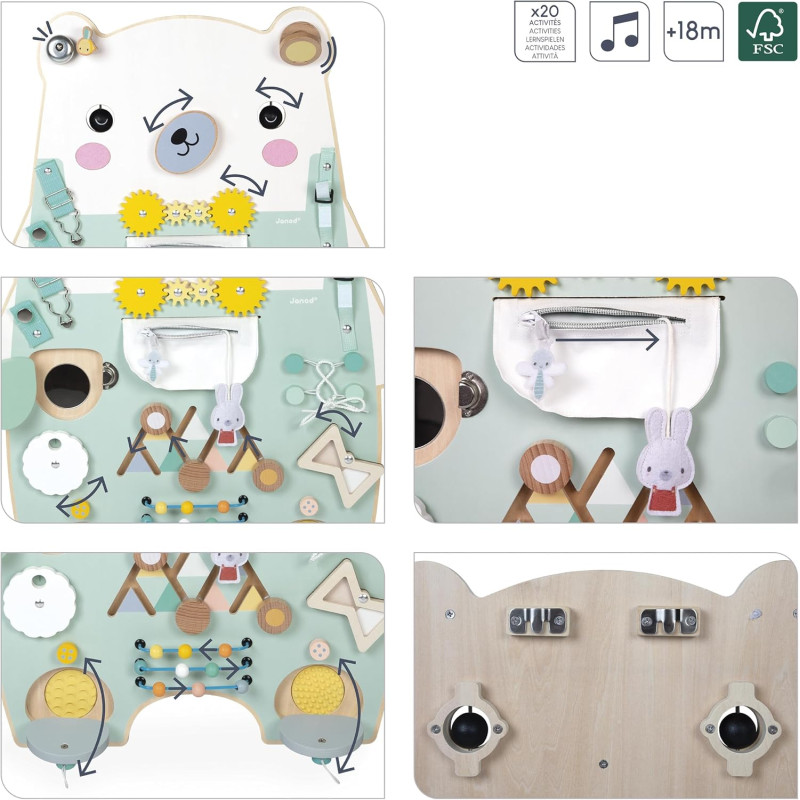 Tableau d'activités Ourson en bois Janod