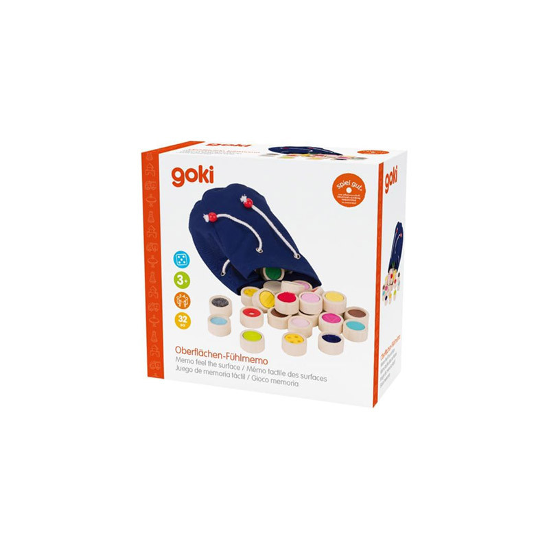 Goki Mémo Tactile – 20 Coussins – Bois, Textile, Verre – Dès 3 Ans