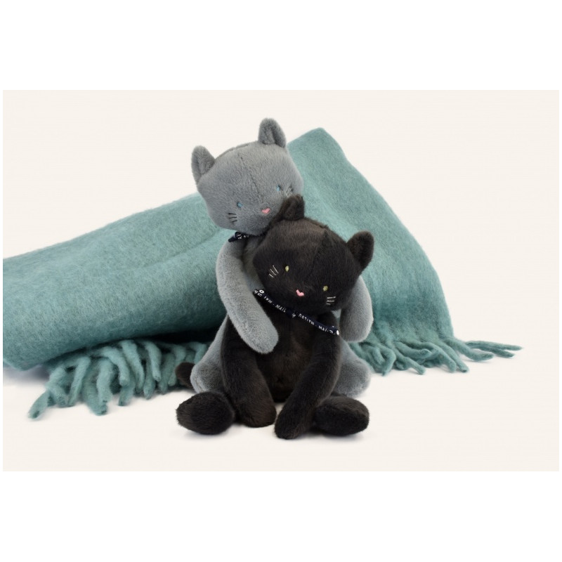 Chat en peluche Méloé - Couleur Bleu Gris - 37 cm - Peluche fabriquée en France