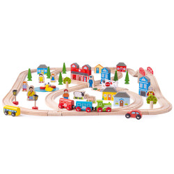 Circuit de train en bois - Ville et campagne
