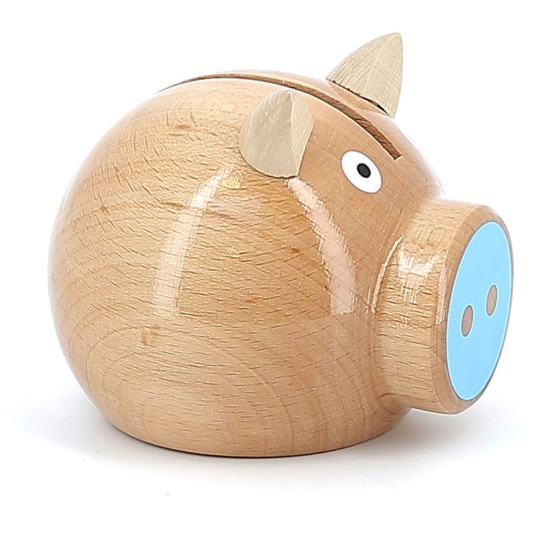 Tirelire Cochon bois naturel bleu Vilac