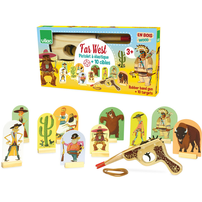 Farwest jeu de pistolet à élastiques avec cibles - jouet bois - Vilac