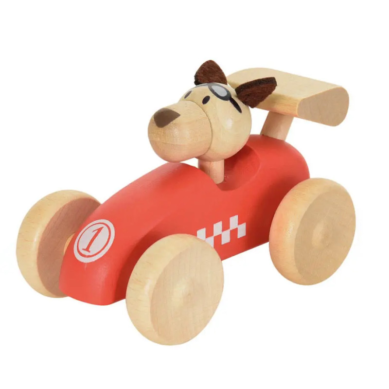 Voiture de course en bois avec pilote