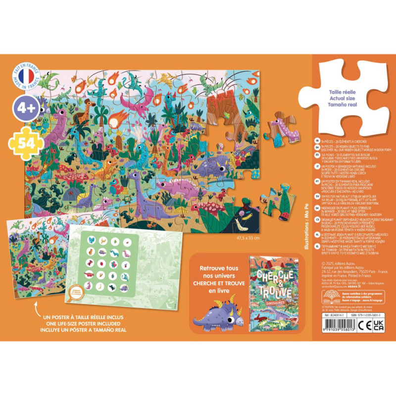 Puzzle 54 pièces cherche et trouve Les Dinosaures