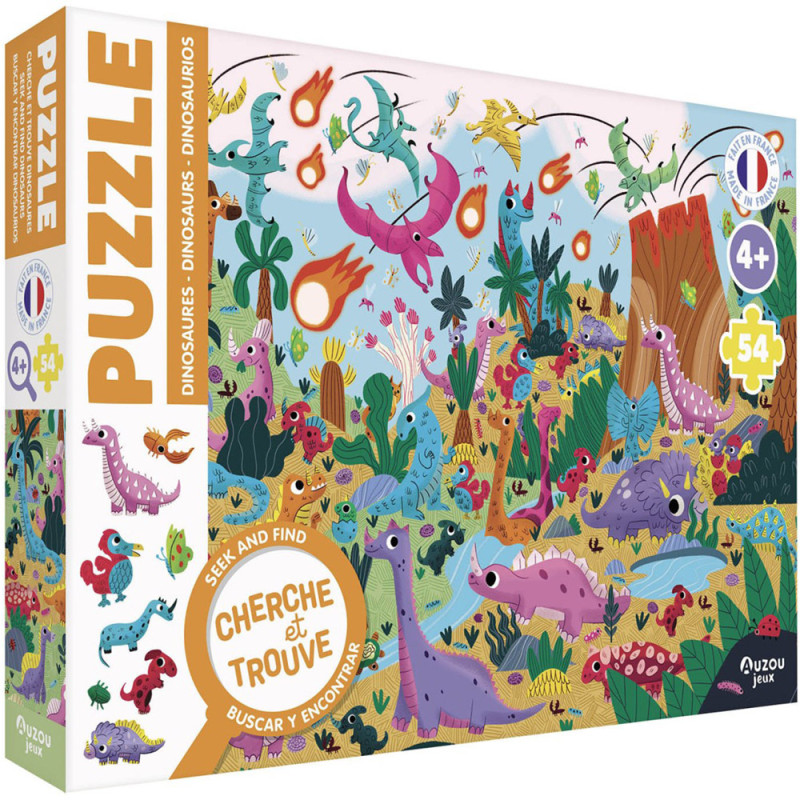 Puzzle 54 pièces cherche et trouve Les Dinosaures