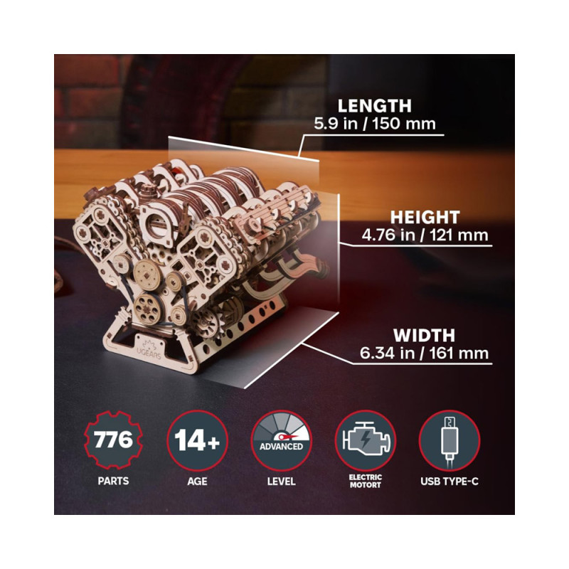 Maquette 3D Moteur V8 avec mouvements Ugears