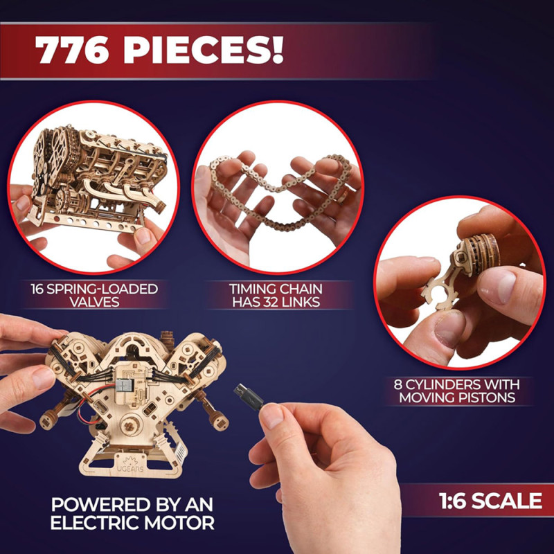 Maquette 3D Moteur V8 avec mouvements Ugears