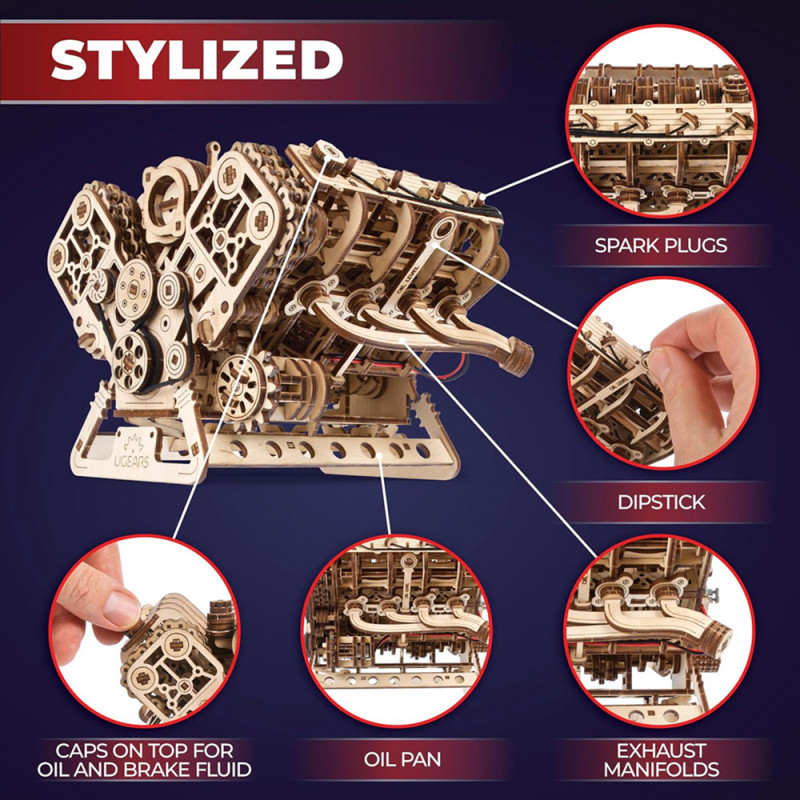 Maquette 3D Moteur V8 avec mouvements Ugears