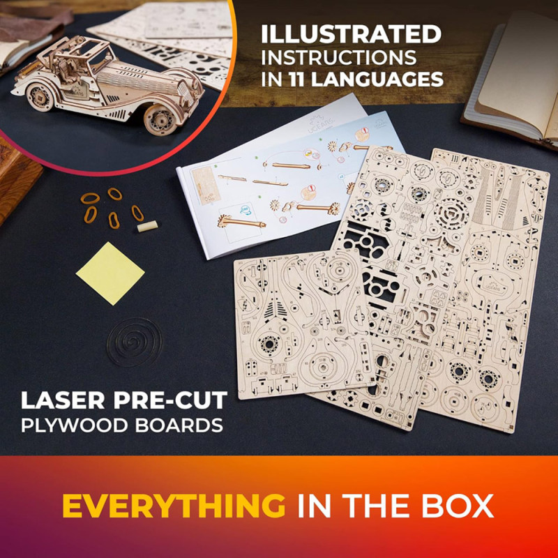 Voiture de Sport « Souris Rapide » – Puzzle 3D en Bois UGEARS – Kit Mécanique à Monter – Boissellerie.fr