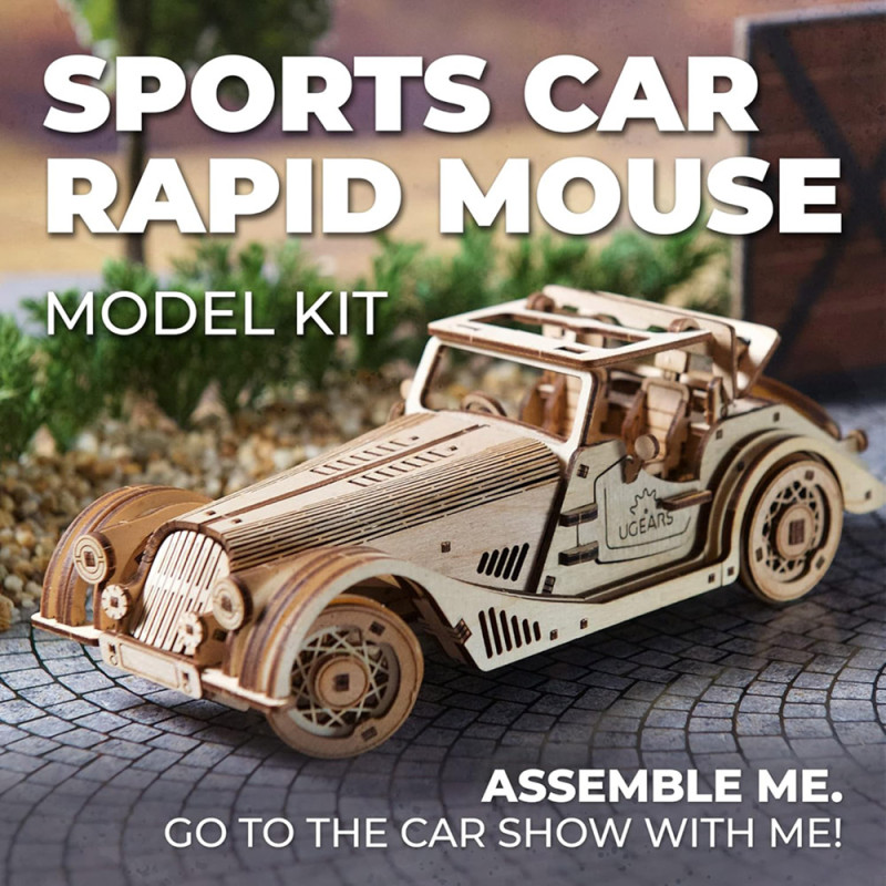 Voiture de Sport « Souris Rapide » – Puzzle 3D en Bois UGEARS – Kit Mécanique à Monter – Boissellerie.fr