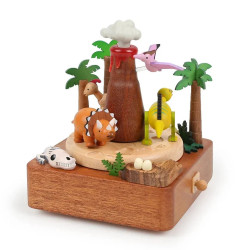 Boîte à Musique en bois - Volcan & Dinosaures