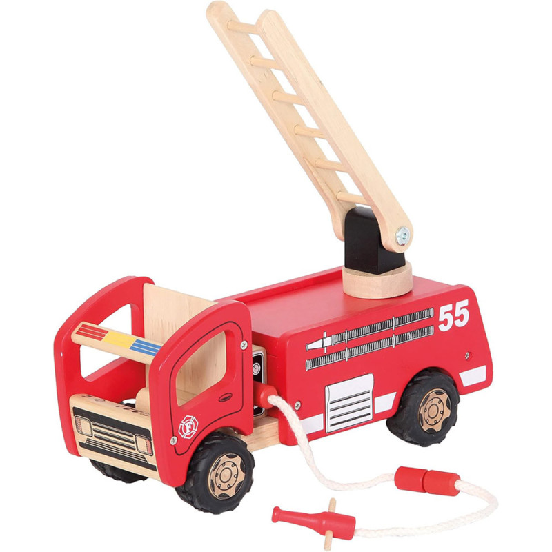 Camion de Pompier en bois massif - Échelle articulée | Boissellerie.fr