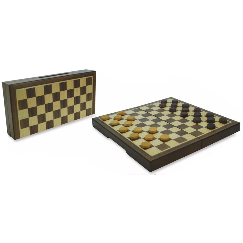 Jeu de dames françaises - coffret magnétique pliant en bois