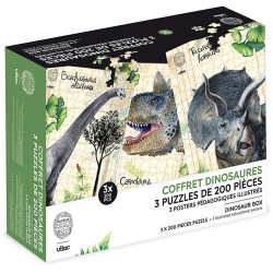 Ensemble de 3 Puzzles Dinosaures "Museum" – Vilac (3 x 200 pièces)