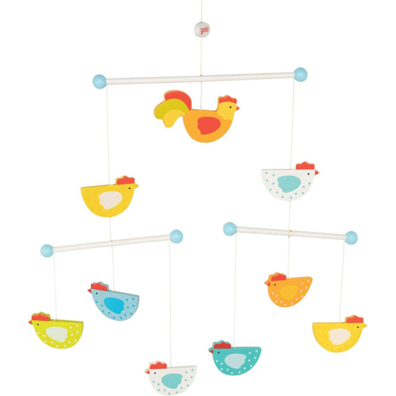 Mobile en bois "Coq et Poules" – Décoration Goki