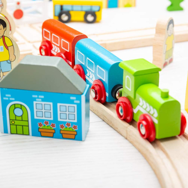 Circuit de train en bois - Ville et campagne