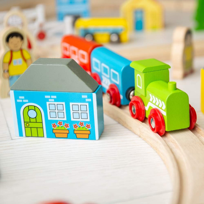 Circuit de train en bois - Ville et campagne