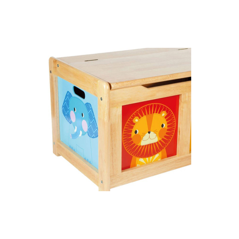 Coffre à jouets en bois naturel avec décor Jungle