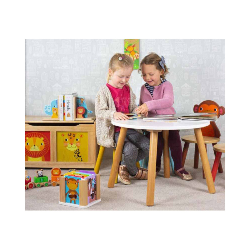 Coffre à jouets en bois naturel avec décor Jungle