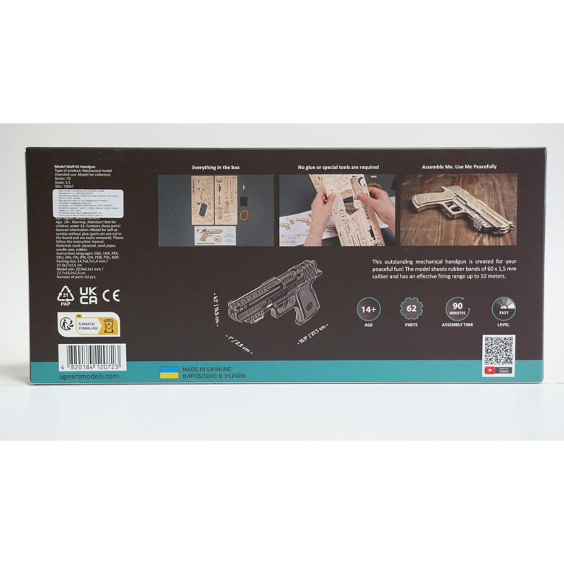 Maquette en bois - Le Pistolet à élastique - Wolf 01 Ugears