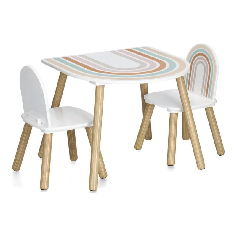 Ensemble de 2 chaises et d'1 table en bois pour enfants Arc-en-ciel