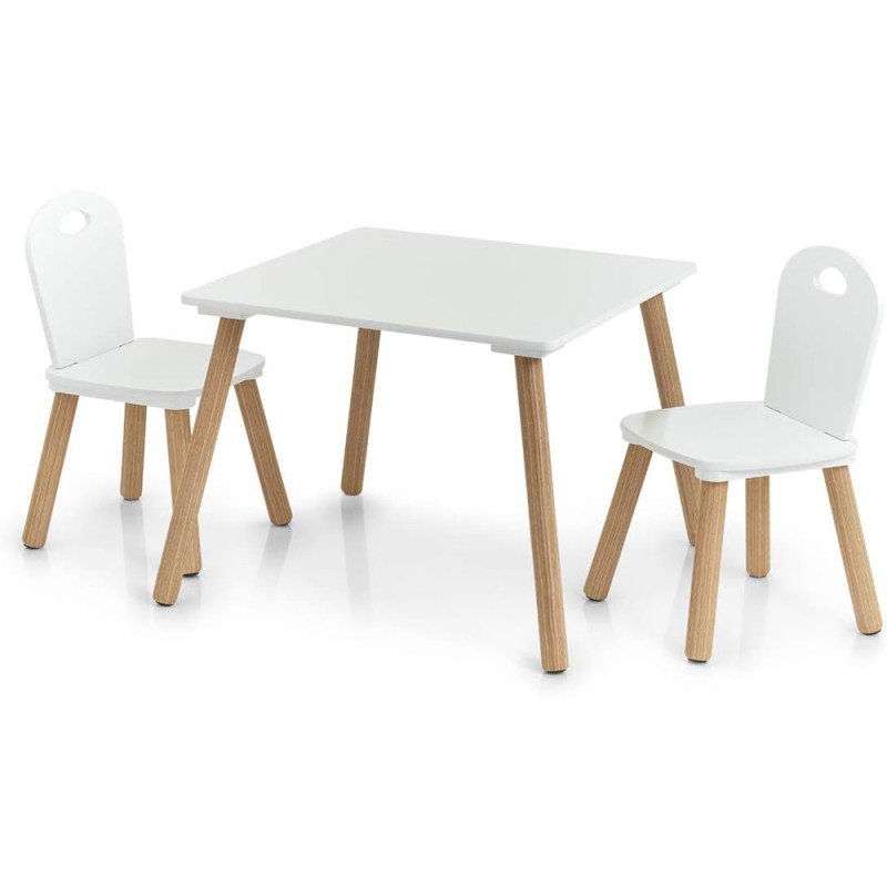Ensemble de 2 chaises et d'1 table en bois pour enfant Blanc et Naturel