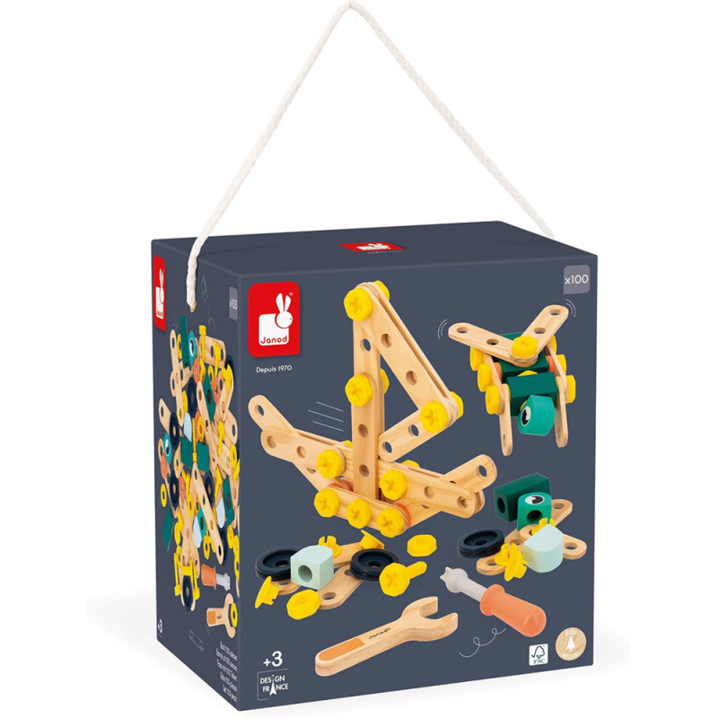 Baril Bricokid's 100 pièces - jouet bois Janod