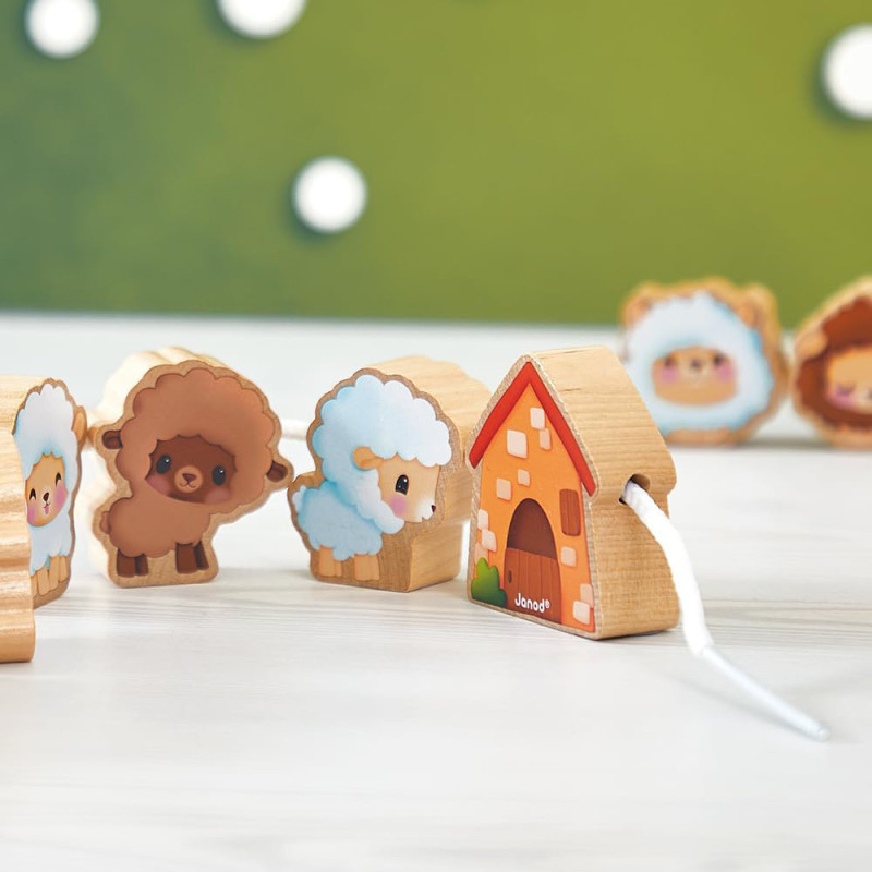 Perles à enfiler en bois mouton dès 2 ans - jouet bois Janod