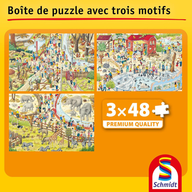 Plaisir au zoo - 3 puzzles de 48 pièces
