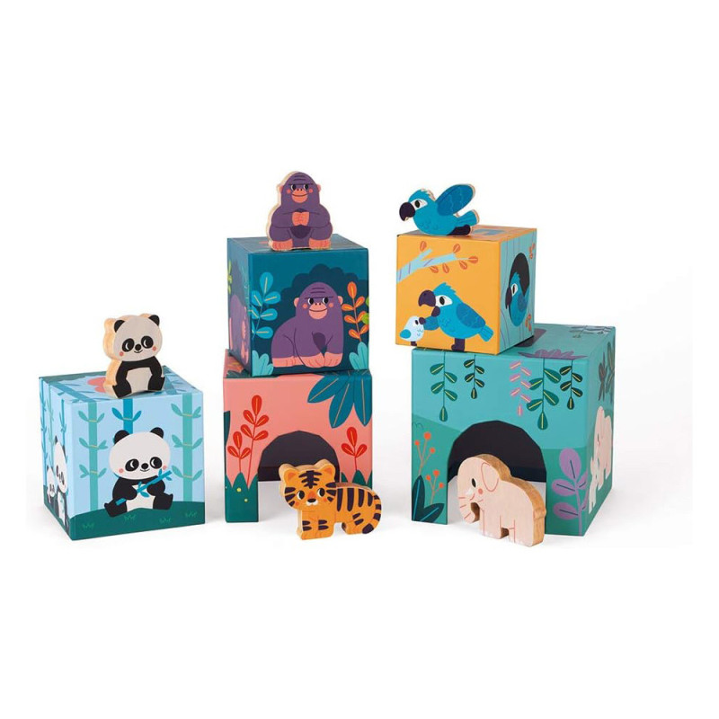 Set de cubes empilables et figurines en bois de chez Janod