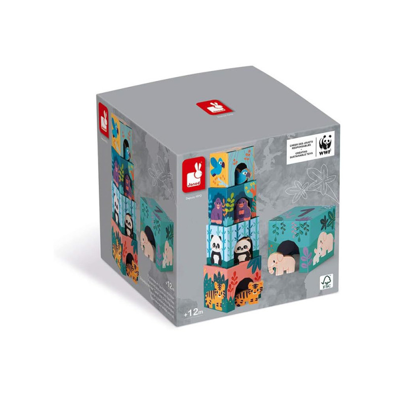 Set de cubes empilables et figurines en bois de chez Janod